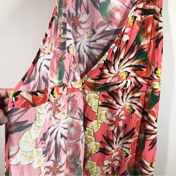& Other Stories Tropical Fruit Lemon Floral Wrap Dress Coral Pink Sleeveless 10 - Picture 6 of 10